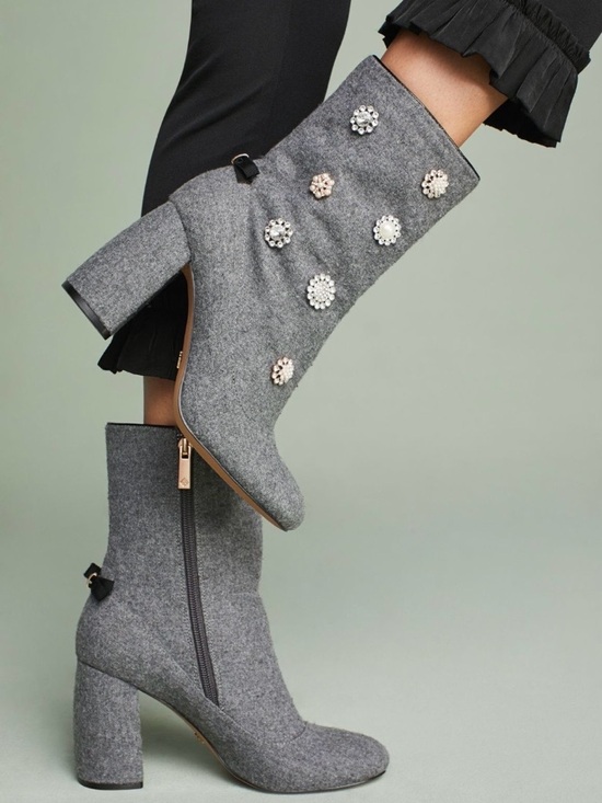 Anthropologie Shoes - Anthropologie Nanette Lepore Linette Wool Embellished Bow Ankle Boots Grey 7